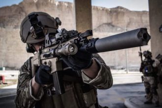 Belgian Special Forces Group (SFG) operator with the FN SCAR rifle in Jordan, pictured in November 2014
