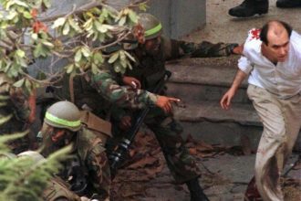 Peruvian SOF storming Japanese Ambassador residence in Lima, Peru during Operation Chavin de Huantar on April 22, 1997