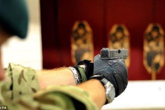 A British soldier aiming Glock 17 at the shooting range