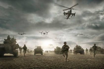The United States Marine Corps conducting assault