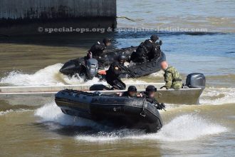 Members of Gendarmerie operating speed boats during the training exercise DRINA 2016