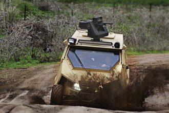 One of the Yagu advantages is the use General Robotics Pitbull – an ultralight remotely operated weapon station,integrating hostile fire and anti-drone, ‘point and shoot’, and remote control functions