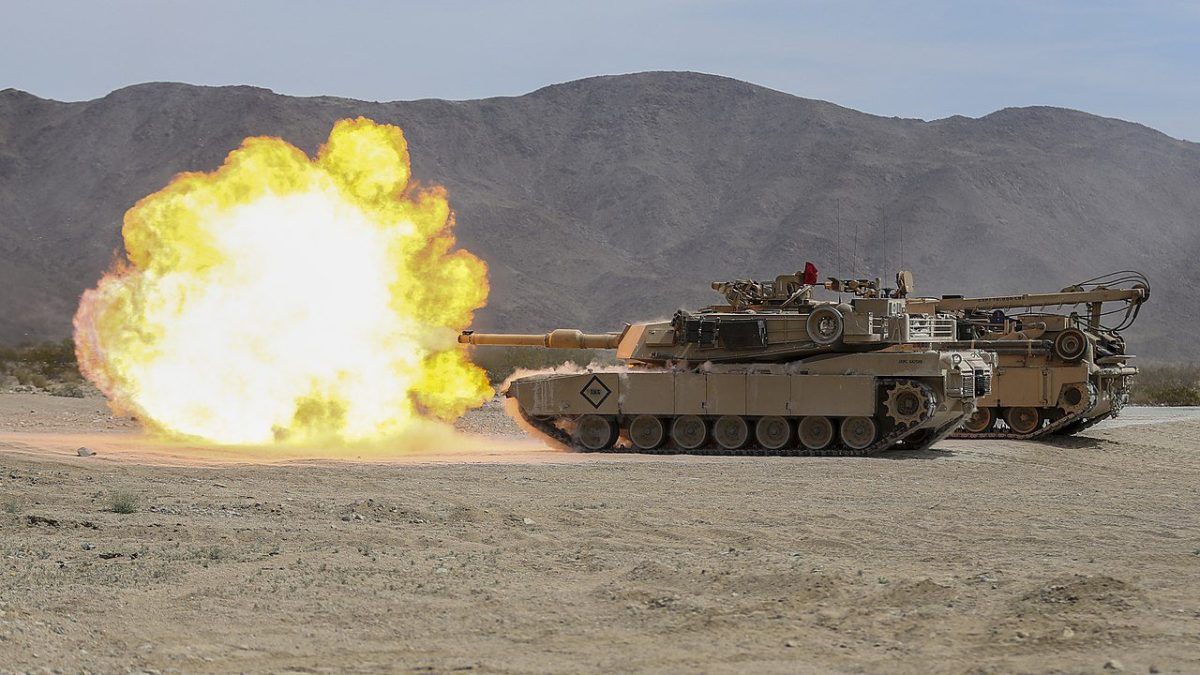 M1A1 Abrams fires its main gun