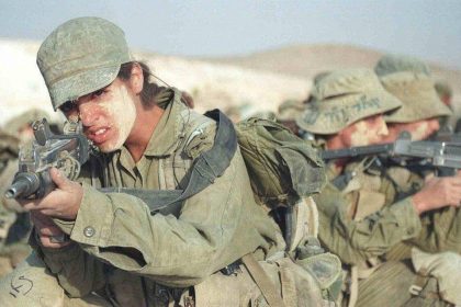 IDF soldiers aiming Uzi submachine gun