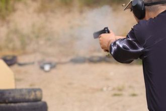 Steyr M pistol at the shooting range