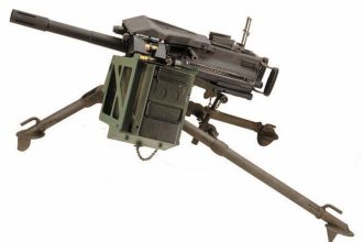A Mk 19 40 mm machine gun mounted on an M3 tripod