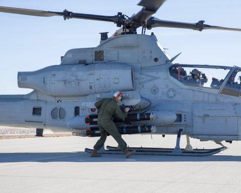 AH-1Z helicopter equipped with AGM-179 JAGM missiles