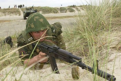 A Russian marine on exercise with the AKS-74 variant with plum colored polymer furniture