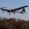 Turkish Bayraktar TB3 drone in low altitude flight just after takeoff