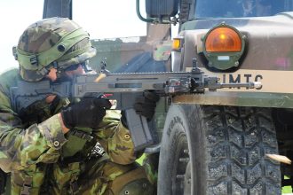Czech soldier firing CZ 805 BREN A1 assault rifle