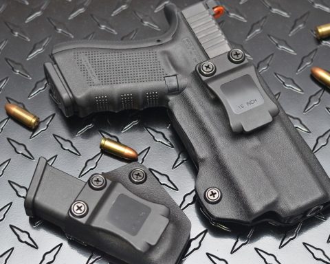 Holstered Glock lying on table
