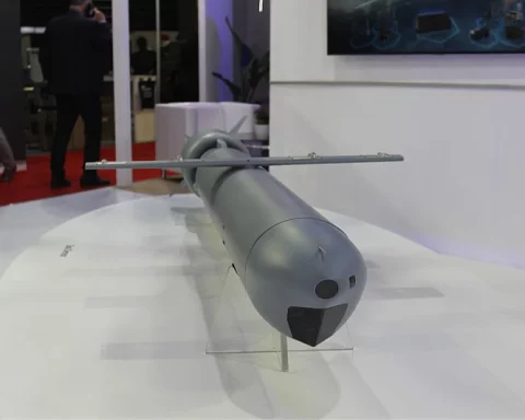 Israeli IAI Sea Demon cruise missile on display at ASDA 2025 defense expo in Zagreb