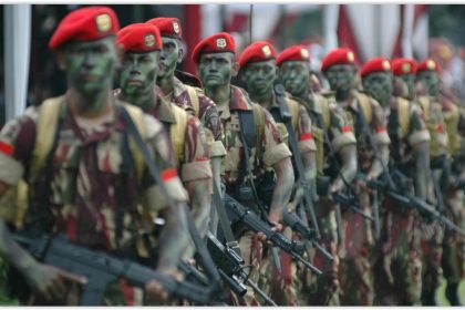 Indonesian special forces Kopassus operators standing in formation