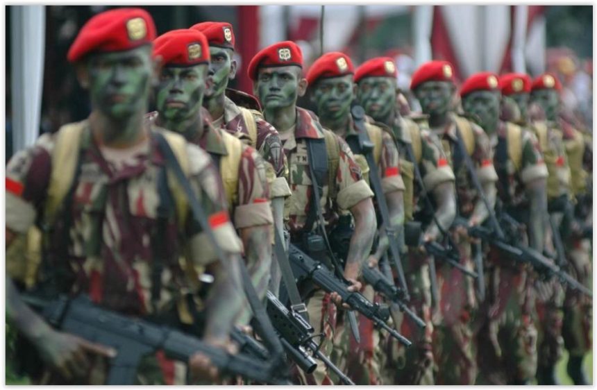 Indonesian special forces Kopassus operators standing in formation