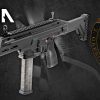 HS Produkt KUNA submachine gun with Croatian kuna coin and 3rd Guard Brigade insignia on black background