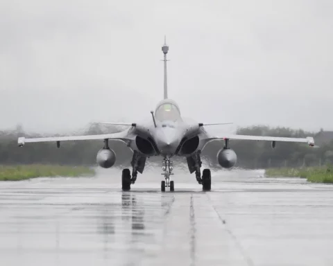 Rafale F3-R fighter jet taxiing on runway at Croatian airbase