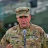 Retired Lt. Gen. Ben Hodges speaking at a podium during the event.