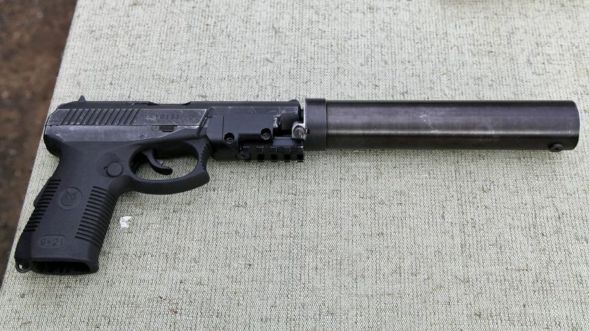 SR-1 Vektor semi-automatic pistol with suppressor attached