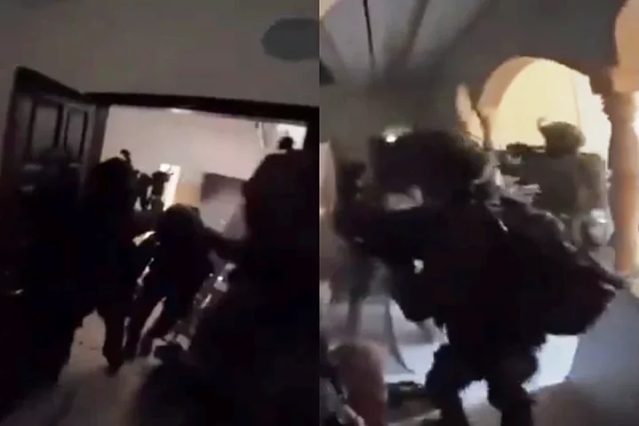 Israeli soldiers in close-quarters combat with Hamas fighters inside a Gaza residential building during urban warfare operation
