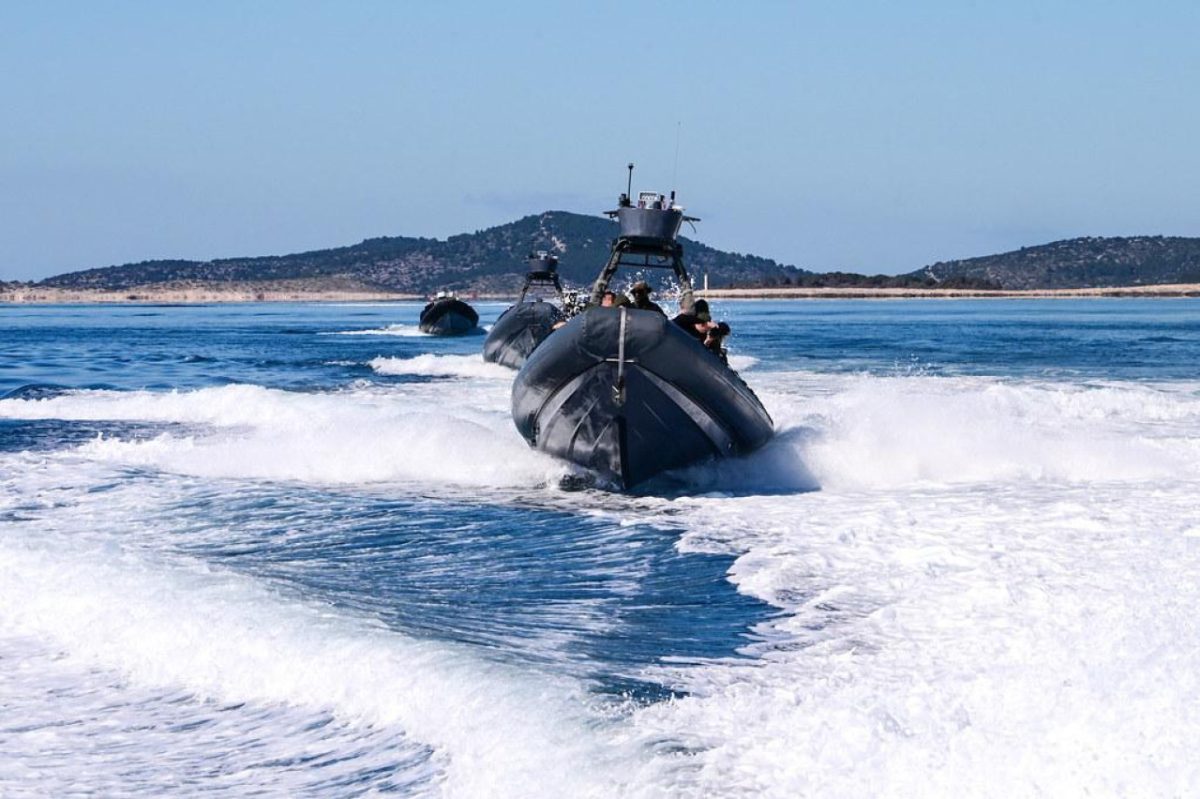 RHIB speedboats carrying Croatian and U.S. Special Forces during VBSS drills