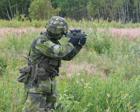 Swedish Soldier with CJB MS submachine gun