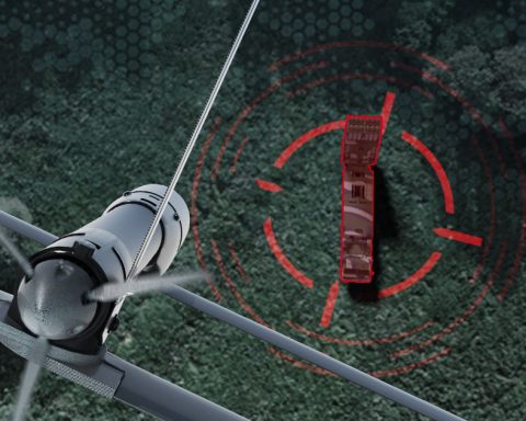 AeroVironment Switchblade 600 suicide drone hovering over target