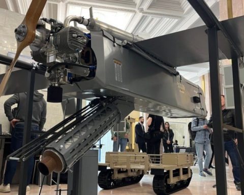 UAC FP-1 drone on display at a defense exhibition in Kyiv