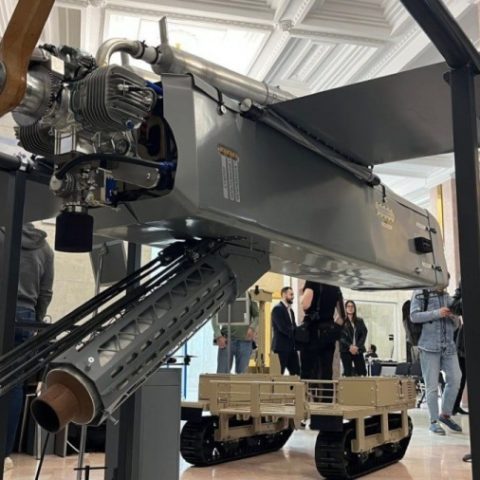 UAC FP-1 drone on display at a defense exhibition in Kyiv
