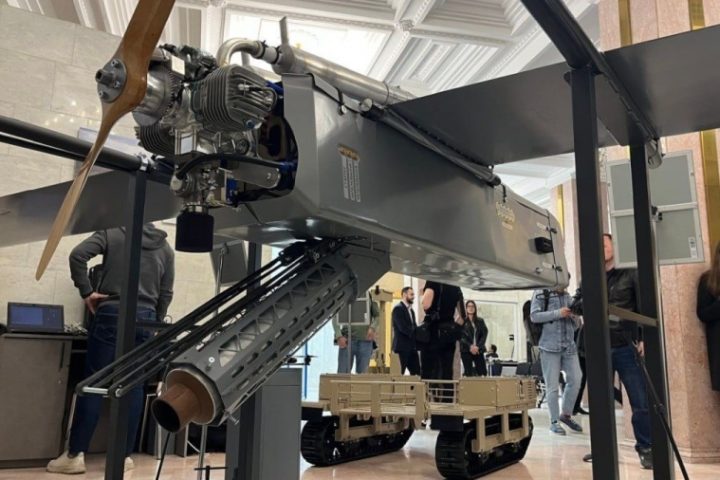 UAC FP-1 drone on display at a defense exhibition in Kyiv