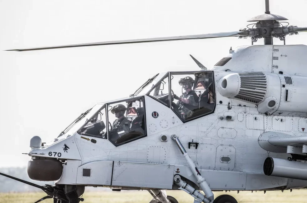 Tandem-seat cockpit of the AH-2 Rooivalk with modern avionics